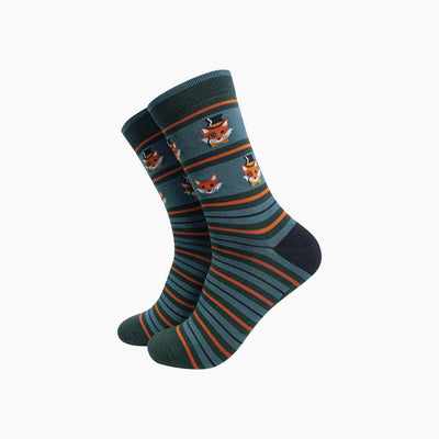 Dapper Fox Stripe Men's Bamboo Socks in Teal Green