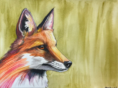 Quiet Confidence: Fox Portrait in Sage Green by Catherine O’Donnell