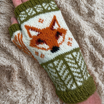 Fox Woollen Fingerless Mittens